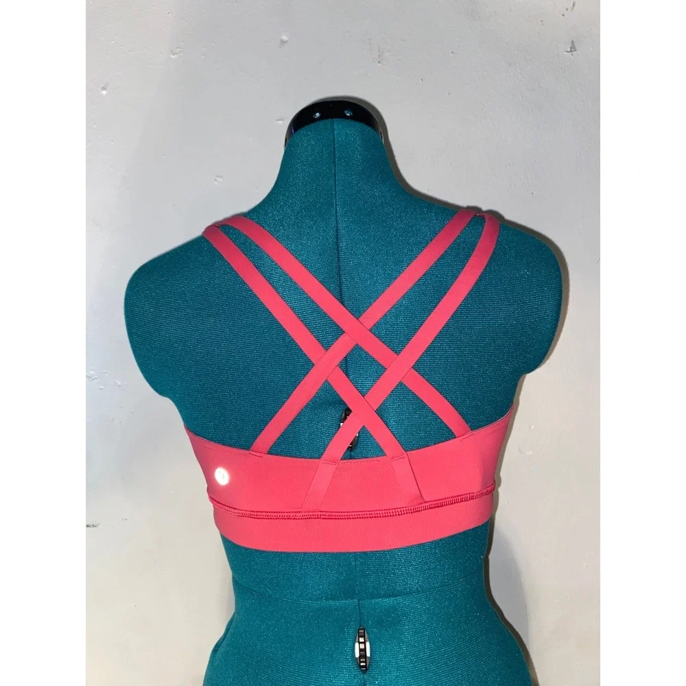 Lululemon Energy Bra Pink Strappy Criss‎ Cross Back Athleisure Gym Sports Bra